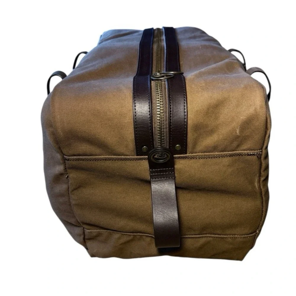 Lands End Waxed Canvas Duffle Bag Brown Heavy Duty Travel Vacation Gym